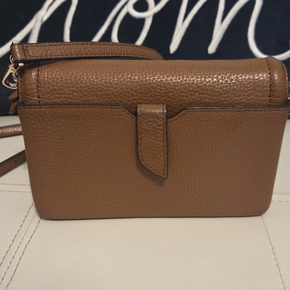 Michael Kors Jet Set Small Cognac Brown Pebbled Leather Smartphone Crossbody Bag